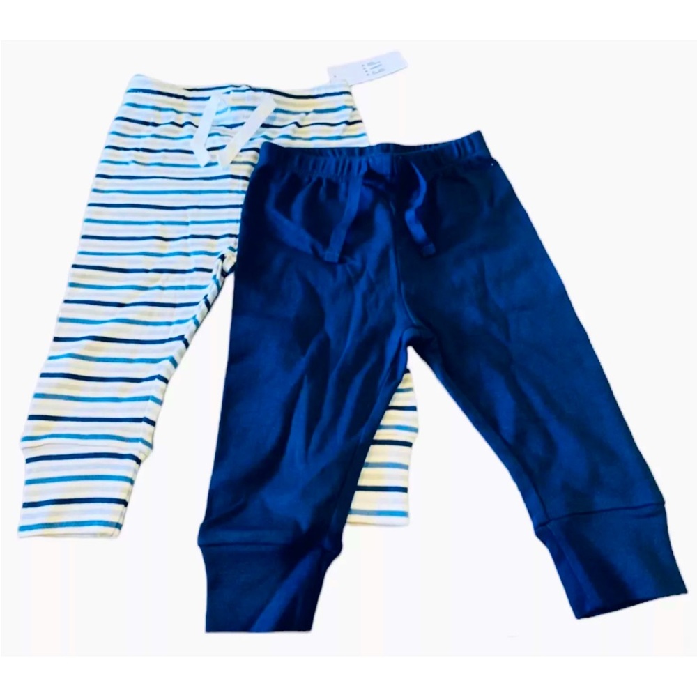 GAP Baby Boy Print Pants, 2 Pack, Blue, Striped, 6-12 Months, 100% Cotton, NEW